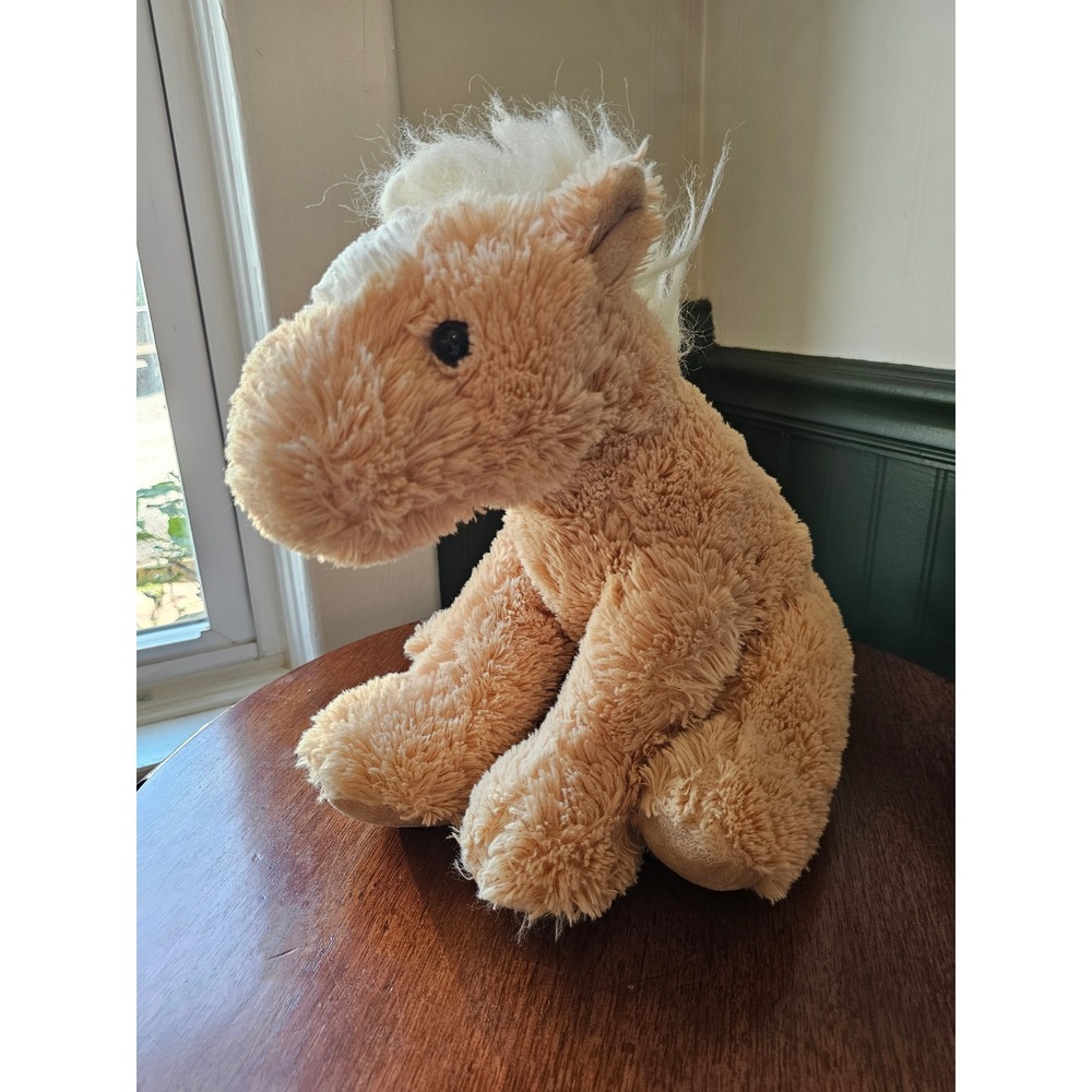 Aurora World Fluffy Tan Horse Plush Stuffed Animal Pony White Mane Tail‎